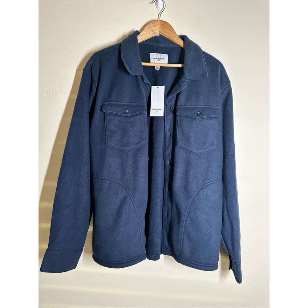 💙 Goodfellow Men’s Navy Blue Soft Fleece Button Front Shacket Size Large